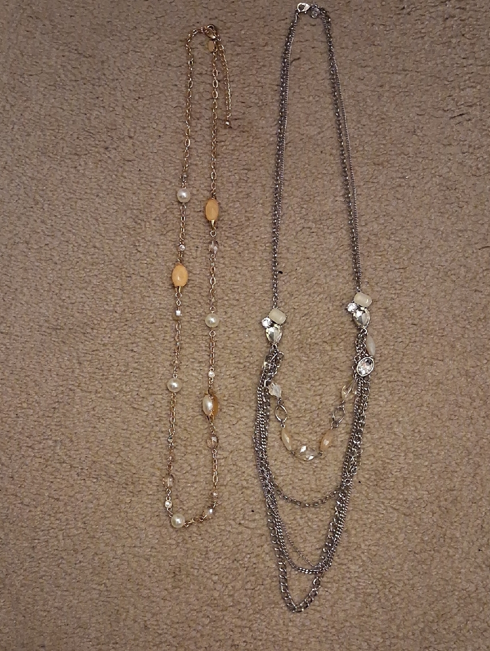Layered Pearl and Chain Necklace Set - 2 Necklaces